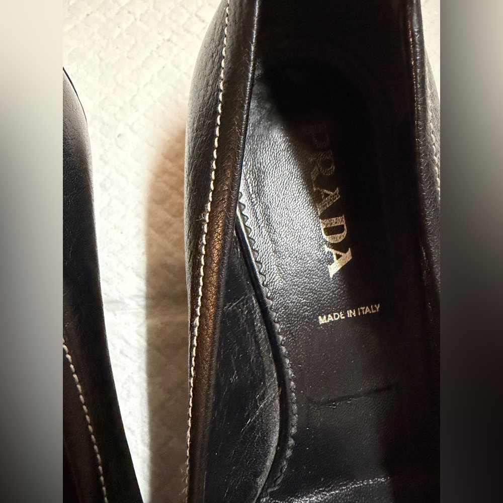 Prada Black Leather Pointed-Toe Loafers with Bit Detail - Picture 3 of 9